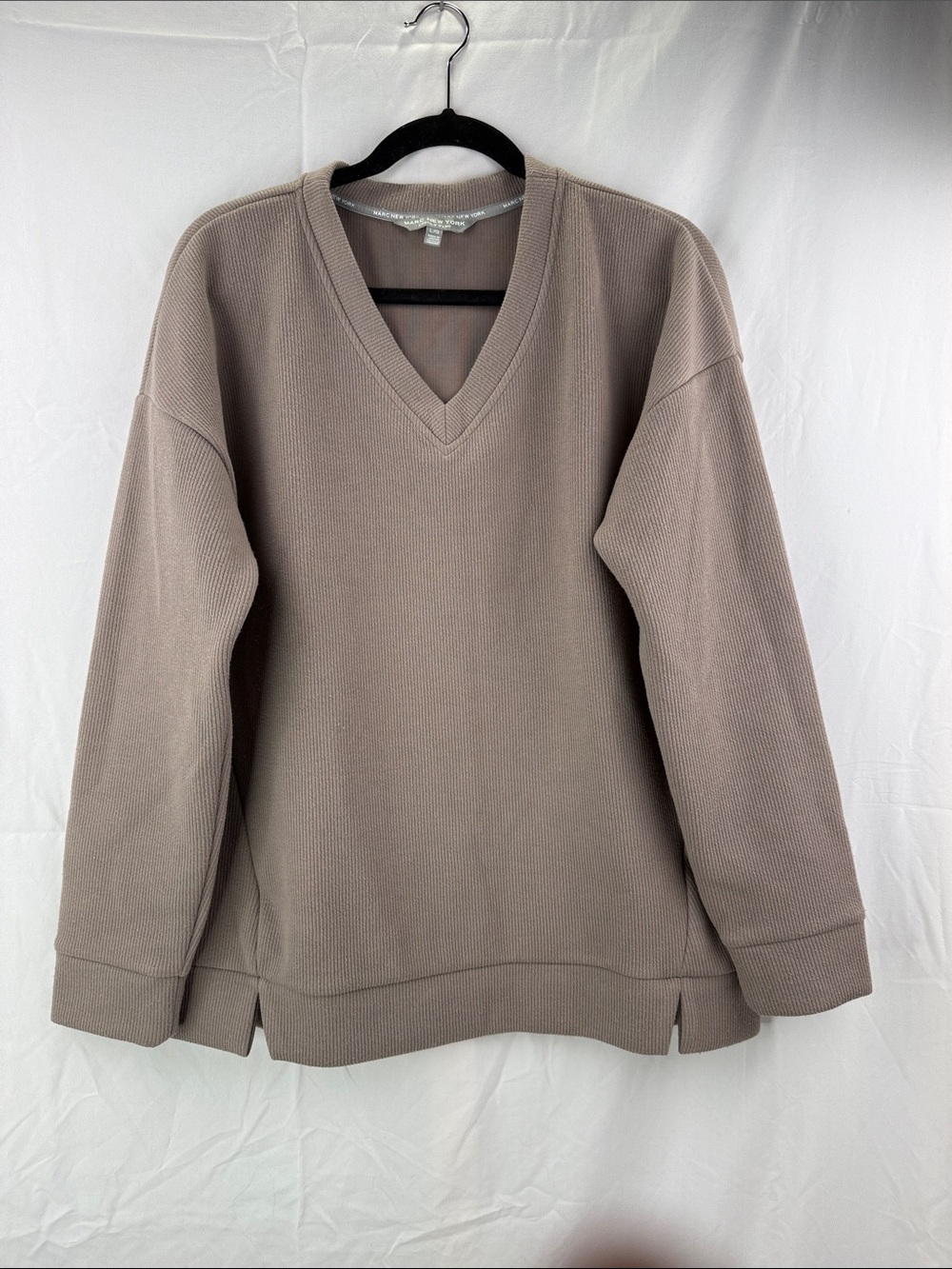 Marc New York Taupe Ribbed V-Neck Sweater